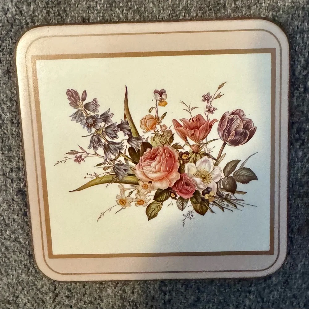 Pimpernel Coasters Flowers Redoute Rose Set of‎ 5 Made England Cork back 4